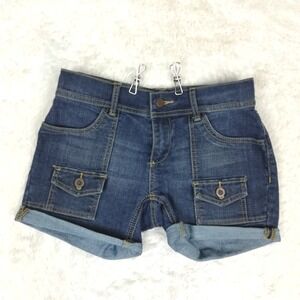New York & Company Womens Shorts Denim Cargo Cuffed Blue Medium Wash 0